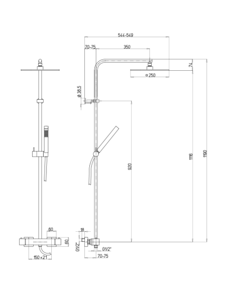 Colonna doccia Jacuzzi Glint con miscelatore termostatico con tubo tondo deviatore e supporto doccia con flessibile grigio 0I...