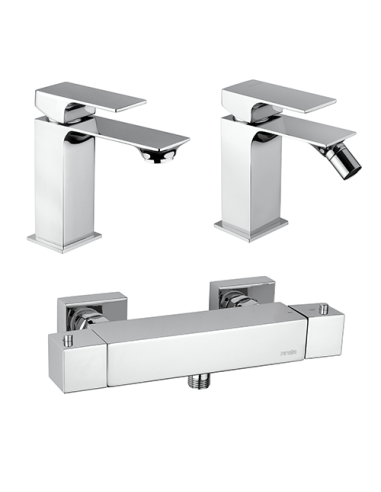 Set Rubinetti Piralla per lavabo e bidet con scarico automatico e doccia esterno serie Artic cromato - Climaway