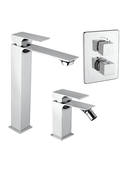 Set Rubinetti Piralla per lavabo alto e bidet con scarico automatico e doccia incasso serie Artic cromato - Climaway