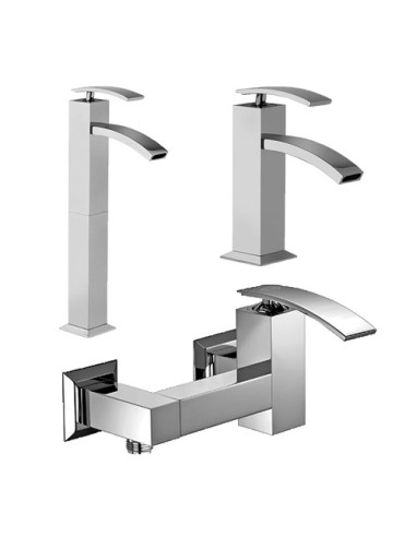 Set Rubinetti Jacuzzi per lavabo alto e bidet senza scarico e doccia esterno serie Glint cromato - Climaway