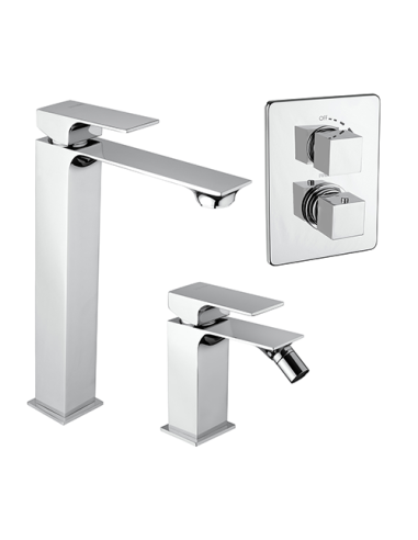 Set Rubinetti Piralla per lavabo alto e bidet con scarico automatico e doccia incasso con deviatore serie Artic cromato - Cli...