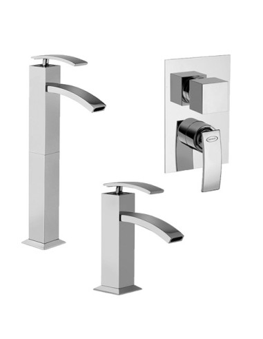 Set Rubinetti Jacuzzi per lavabo alto e bidet senza scarico e doccia incasso con deviatore serie Glint cromato - Climaway