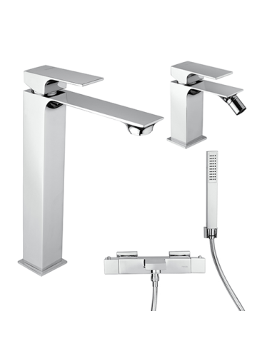 Set Rubinetti Piralla per lavabo alto e bidet con scarico automatico e vasca serie Artic cromato - Climaway