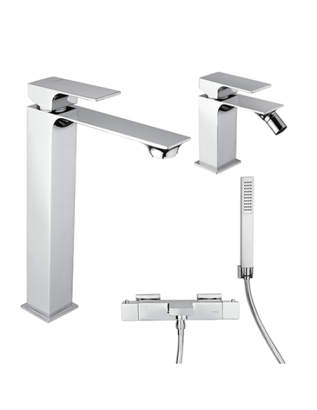 Set Rubinetti Piralla per lavabo alto e bidet con scarico automatico e vasca serie Artic cromato - Climaway