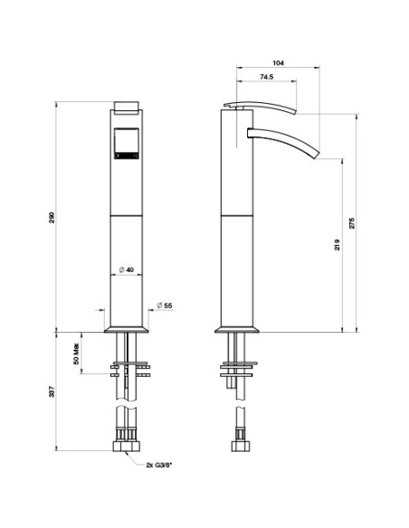 Rubinetto Miscelatore monoforo per lavabo alto serie Ray Jacuzzi senza scarico 0IO00493JA00 cromato - Climaway