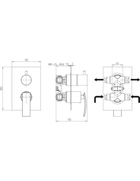 Miscelatore Jacuzzi incasso per doccia serie Ray con deviatore rotativo a 2 uscite 0IO00400JA01 cromato - Climaway