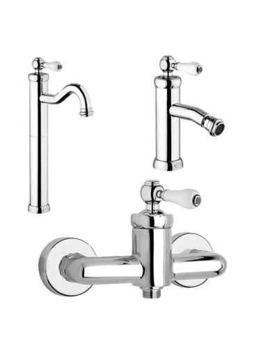 Set Rubinetti Jacuzzi per lavabo alto e bidet senza scarico e doccia esterno serie Tosca cromato - Climaway