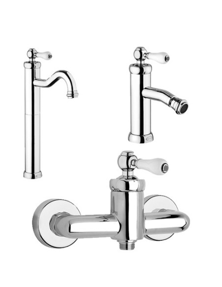 Set Rubinetti Jacuzzi per lavabo alto e bidet senza scarico e doccia esterno serie Tosca cromato - Climaway