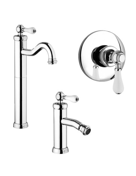 Set Rubinetti Jacuzzi per lavabo alto e bidet senza scarico e doccia incasso serie Tosca cromato - Climaway