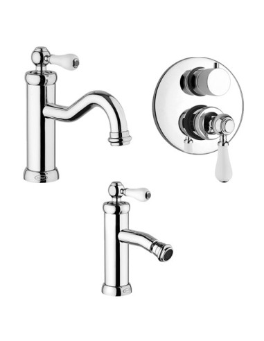 Set Rubinetti Jacuzzi per lavabo e bidet senza scarico e doccia incasso con deviatore serie Tosca cromato - Climaway