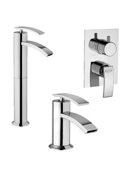 Set Rubinetti Jacuzzi per lavabo alto e bidet senza scarico e doccia incasso con deviatore serie Ray cromato - Climaway