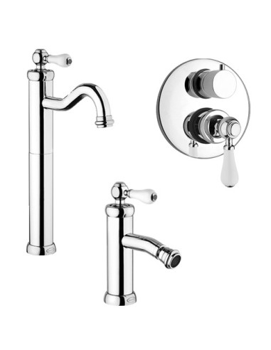 Set Rubinetti Jacuzzi per lavabo alto e bidet senza scarico e doccia incasso con deviatore serie Tosca cromato - Climaway