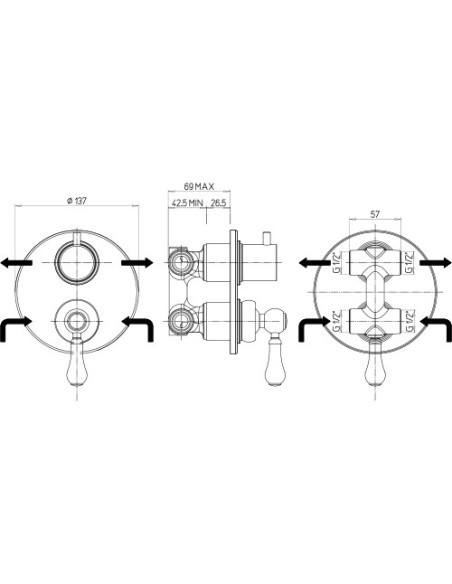 Set Rubinetti Jacuzzi per lavabo alto e bidet senza scarico e doccia incasso con deviatore serie Tosca cromato - Climaway