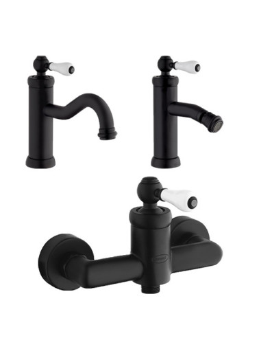 Set Rubinetti Jacuzzi per lavabo e bidet senza scarico e doccia esterno serie Tosca YO nero opaco - Climaway