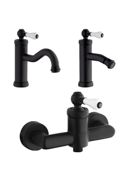 Set Rubinetti Jacuzzi per lavabo e bidet senza scarico e doccia esterno serie Tosca YO nero opaco - Climaway