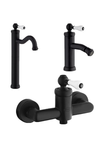 Set Rubinetti Jacuzzi per lavabo alto e bidet senza scarico e doccia esterno serie Tosca YO nero opaco - Climaway