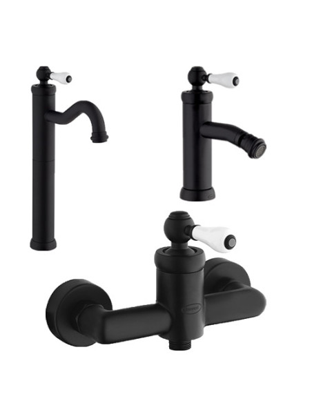 Set Rubinetti Jacuzzi per lavabo alto e bidet senza scarico e doccia esterno serie Tosca YO nero opaco - Climaway