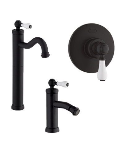 Set Rubinetti Jacuzzi per lavabo alto e bidet senza scarico e doccia incasso serie Tosca YO nero opaco - Climaway