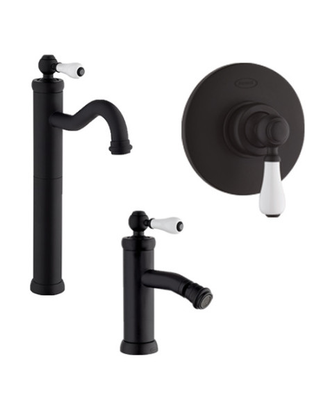 Set Rubinetti Jacuzzi per lavabo alto e bidet senza scarico e doccia incasso serie Tosca YO nero opaco - Climaway