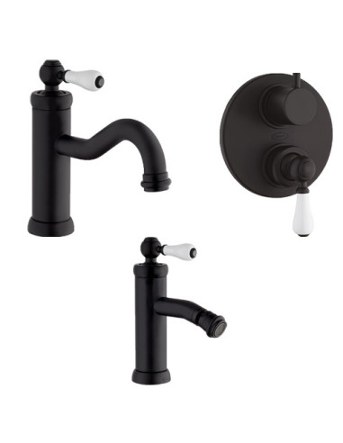 Set Rubinetti Jacuzzi per lavabo e bidet senza scarico e doccia incasso con deviatore serie Tosca YO nero opaco - Climaway