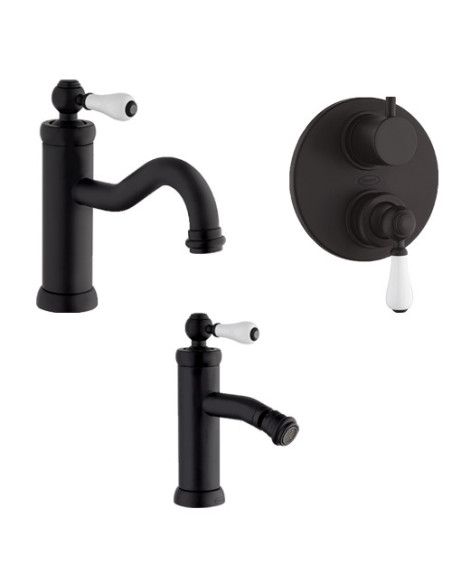 Set Rubinetti Jacuzzi per lavabo e bidet senza scarico e doccia incasso con deviatore serie Tosca YO nero opaco - Climaway