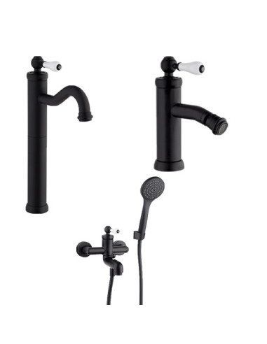 Set Rubinetti Jacuzzi per lavabo alto e bidet senza scarico e vasca serie Tosca YO nero opaco - Climaway