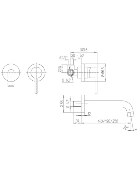 Rubinetto Jacuzzi a incasso per lavabo serie Sunset senza scarico per piletta click clack 0SU00497JA00 cromato - Climaway