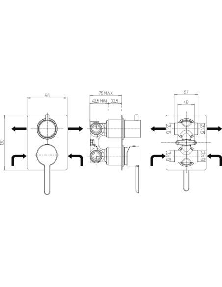 Miscelatore Jacuzzi incasso per doccia serie Sunset con deviatore rotativo a 2 uscite 0SU00400JA02 cromato - Climaway