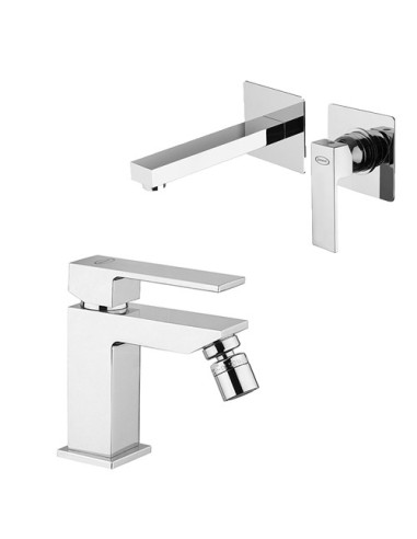 Set Rubinetti Jacuzzi per lavabo a parete e bidet senza scarico serie Twinkle cromato - Climaway