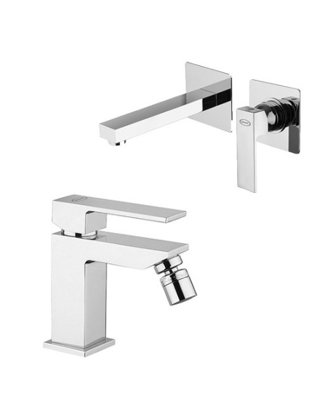 Set Rubinetti Jacuzzi per lavabo a parete e bidet senza scarico serie Twinkle cromato - Climaway