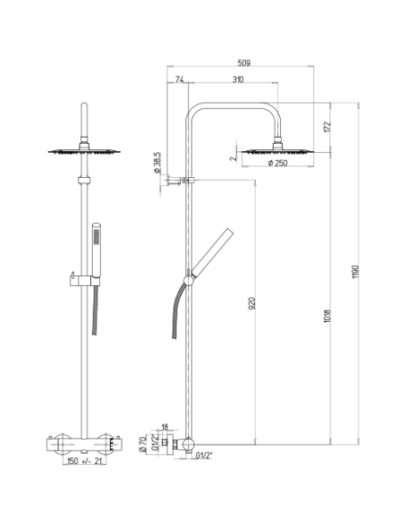 Colonna doccia Jacuzzi Sunset con miscelatore termostatico deviatore e supporto doccia 0SU00199JA02 con flessibile grigio - C...