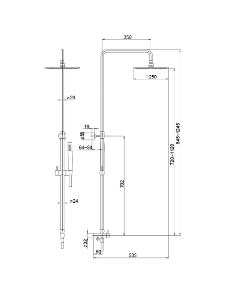 Colonna doccia Jacuzzi Sunset senza miscelatore con deviatore meccanico e supporto doccia con flessibile grigio 0SU00846JA04 ...