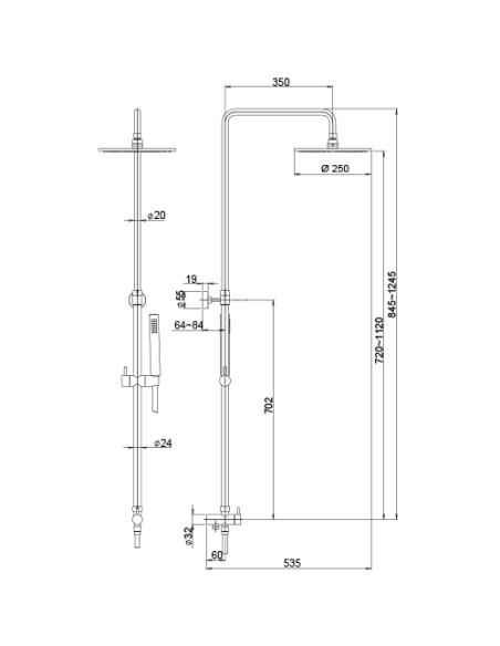 Colonna doccia Jacuzzi Sunset senza miscelatore con deviatore meccanico e supporto doccia con flessibile grigio 0SU00846JA00 ...