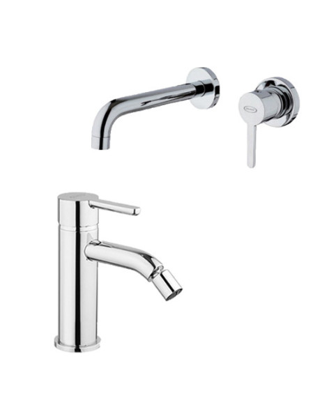 Set Rubinetti Jacuzzi per lavabo a parete e bidet senza scarico serie Sunset cromato - Climaway