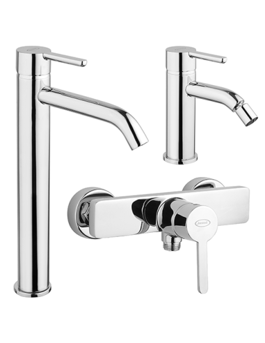 Set Rubinetti Jacuzzi per lavabo alto e bidet senza scarico e doccia esterno serie Sunset cromato - Climaway