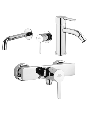 Set Rubinetti Jacuzzi per lavabo a parete e bidet senza scarico e doccia esterno serie Sunset cromato - Climaway