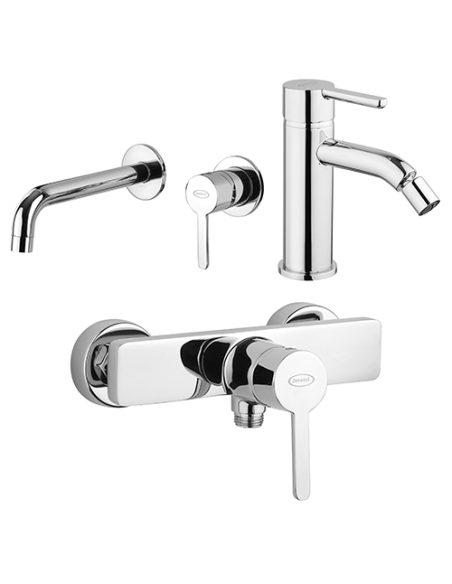 Set Rubinetti Jacuzzi per lavabo a parete e bidet senza scarico e doccia esterno serie Sunset cromato - Climaway