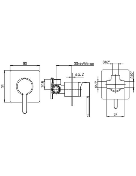 Set Rubinetti Jacuzzi per lavabo a parete e bidet senza scarico e doccia incasso serie Sunset cromato - Climaway