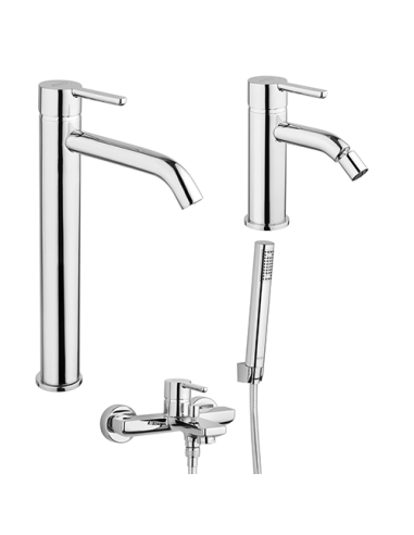 Set Rubinetti Jacuzzi per lavabo alto e bidet senza scarico e vasca serie Sunset cromato - Climaway