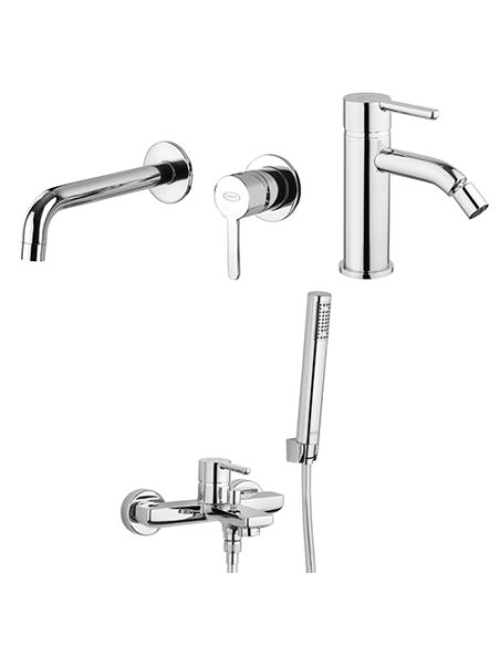 Set Rubinetti Jacuzzi per lavabo a parete e bidet senza scarico e vasca serie Sunset cromato - Climaway