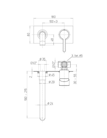 Rubinetto Jacuzzi a incasso con piastra per lavabo serie Sunset YO senza scarico per piletta click clack 0SUYO497JA03 nero op...