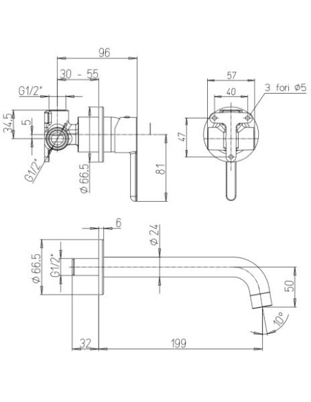 Set Rubinetti Jacuzzi per lavabo a parete e bidet senza scarico serie Sunset YO nero opaco - Climaway