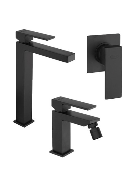 Set Rubinetti Jacuzzi per lavabo alto e bidet senza scarico e doccia incasso serie Twinkle YO nero opaco - Climaway