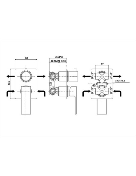 Set Rubinetti Jacuzzi per lavabo a parete e bidet senza scarico e doccia incasso con deviatore serie Twinkle YO nero opaco - ...