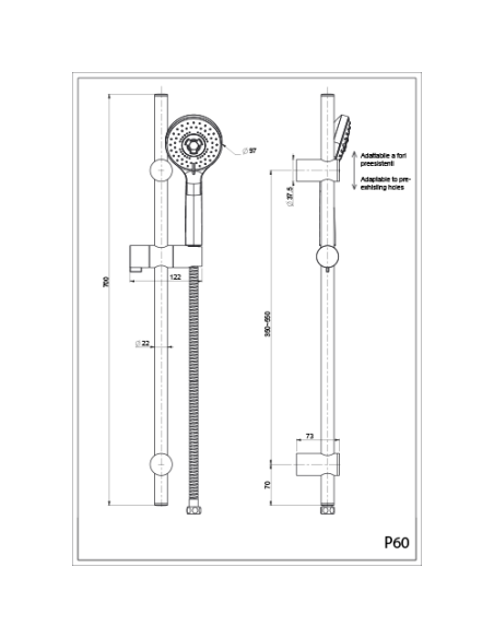 Saliscendi Piralla serie Forest doccia anticalcare 50CR124/P60/3PIBM cromato - Climaway