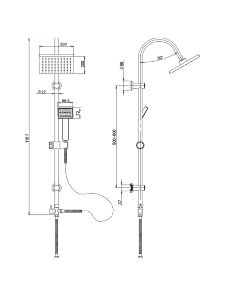 Colonna doccia Piralla serie Savona regolabile a fori esistenti con deviatore meccanico 0HR00846D16 - Climaway