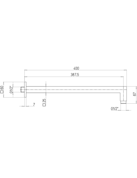 Braccio doccia Jacuzzi a parete lunghezza 400mm sezione quadra 25x25mm art. 1111009JAYO nero opaco - Climaway