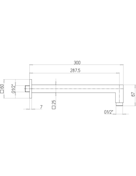 Braccio doccia Jacuzzi a parete lunghezza 300mm sezione quadra 25x25mm art. 1111006JAYO nero opaco - Climaway