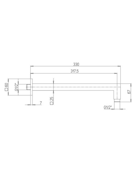 Braccio doccia Jacuzzi a parete lunghezza 330mm sezione quadra 25x25mm art. 1111008JA00 cromato - Climaway