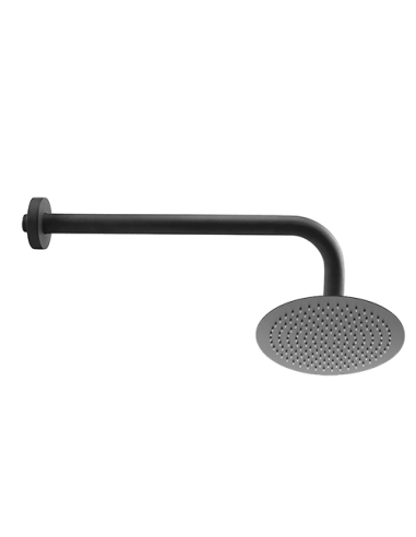 Set soffione doccia tondo Jacuzzi da 20 cm in acciaio inox ultrapiatto e braccio doccia tondo da 30 cm nero opaco - Climaway